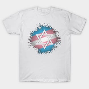 Paint Splatter Transgender Pride Star of David Symbol T-Shirt